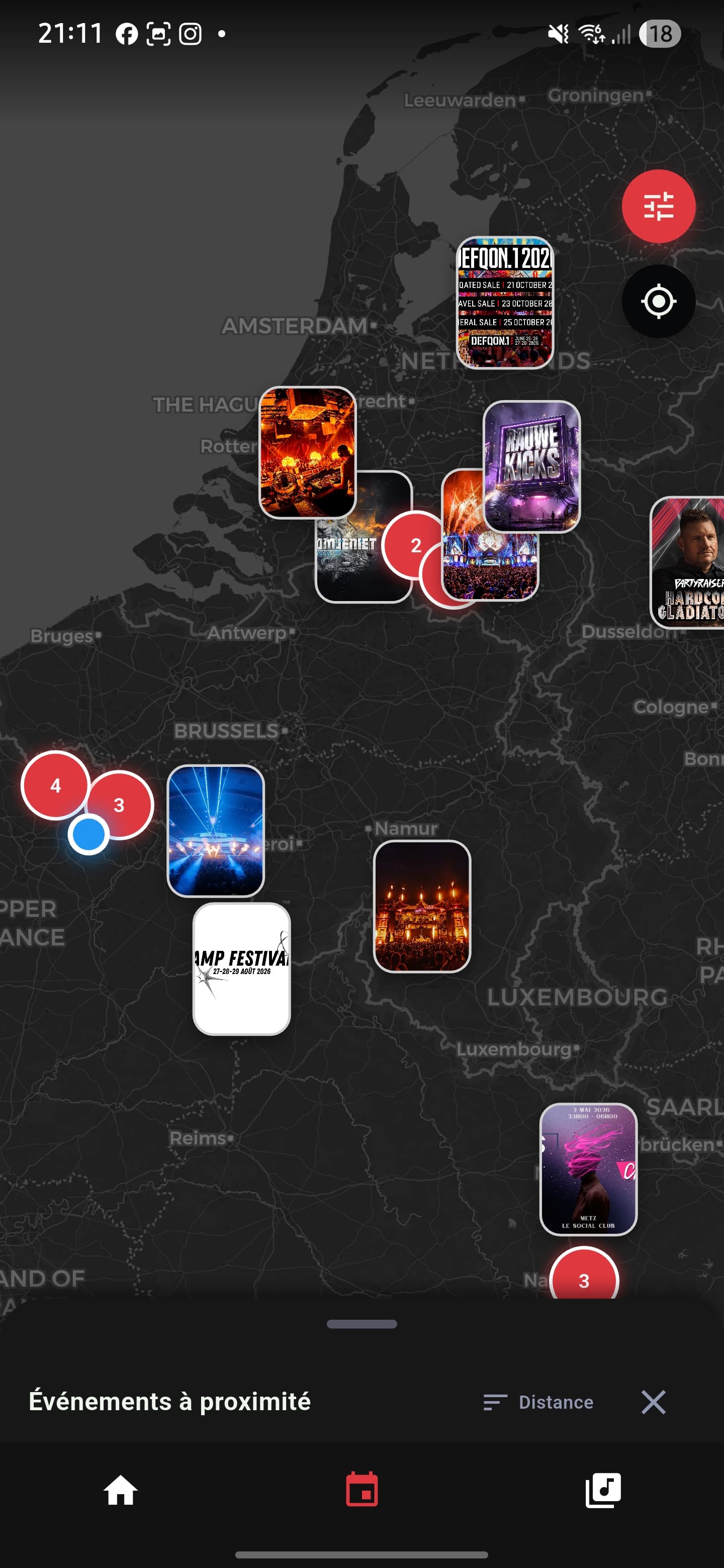 Carte interactive des events Uptempo en France et Belgique